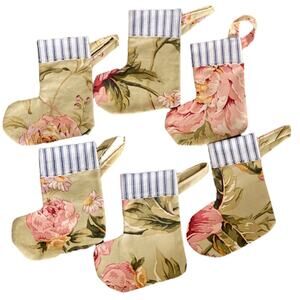 Christmas Holiday Floral Stocking Ornaments set of 6